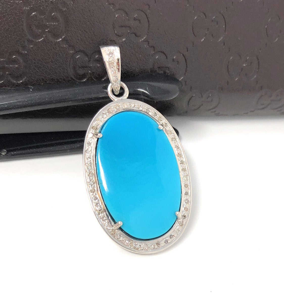 Sleeping Beauty Arizona Turquoise Pendant with Sterling Silver and Diamonds