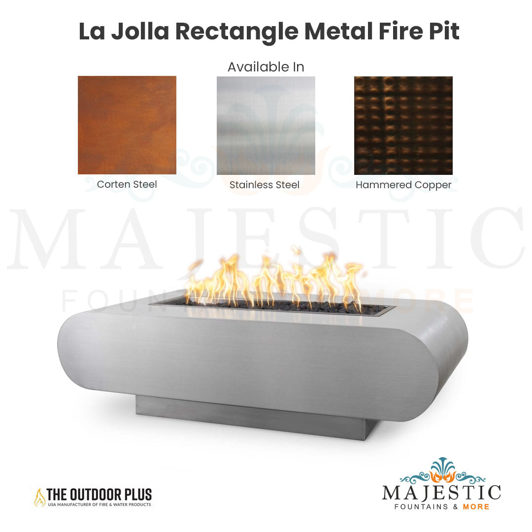 The Outdoor Plus La Jolla Rectangle Metal Fire Pit with Free Cover