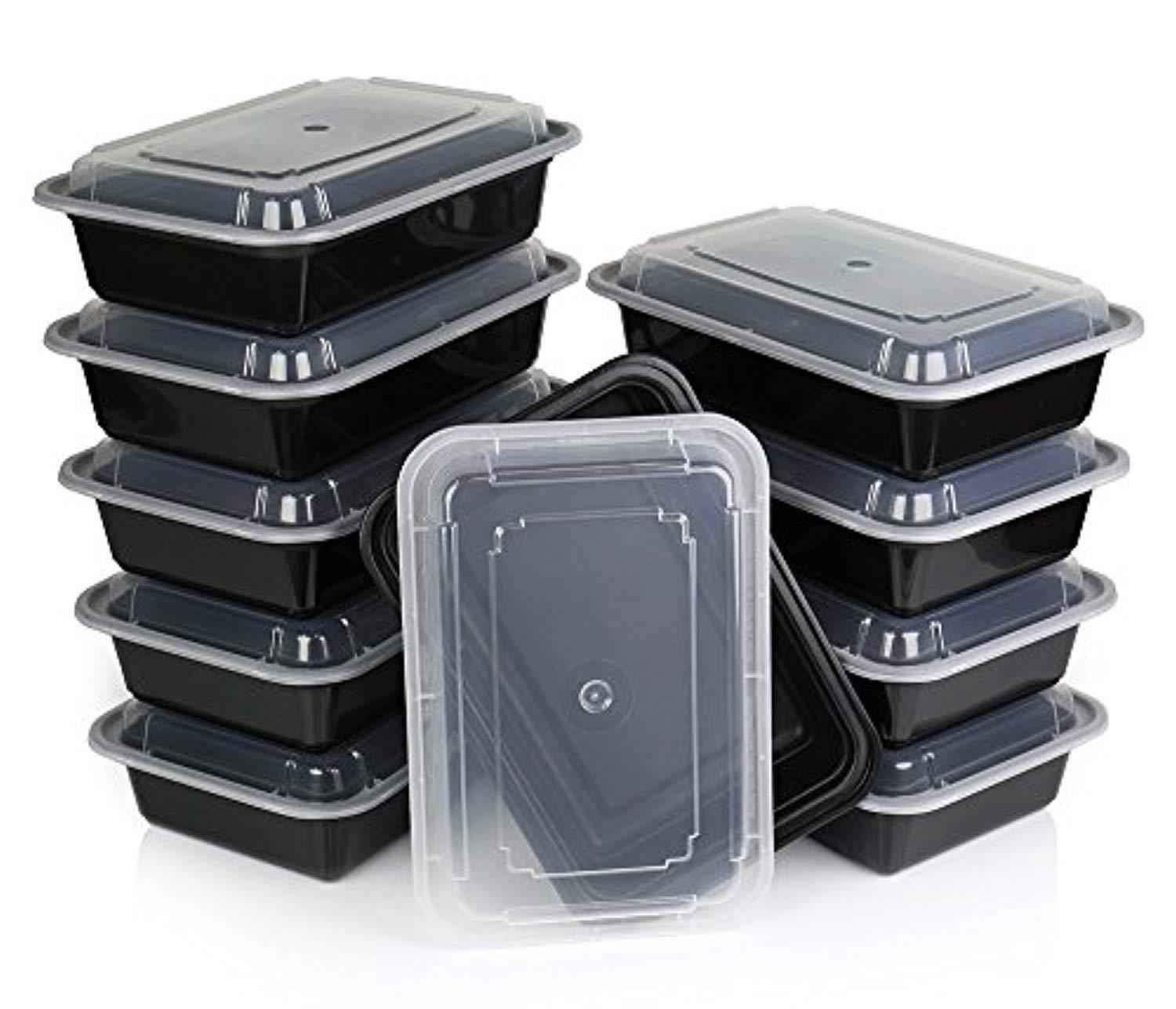 ChefLand 10-Pack Microwavable Plastic Food Container with Lid - Bento Box for Meal Prep & Storage