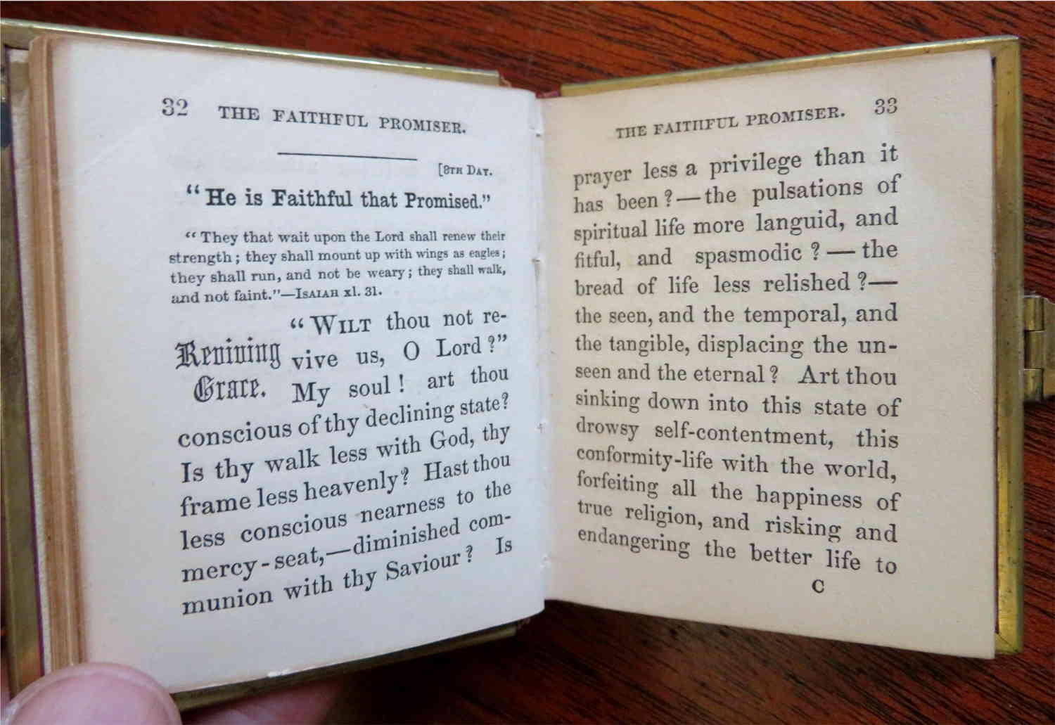 Faithful Promiser 1853 Miniature Leather Book with Working Metal Brass Clasp & Edges