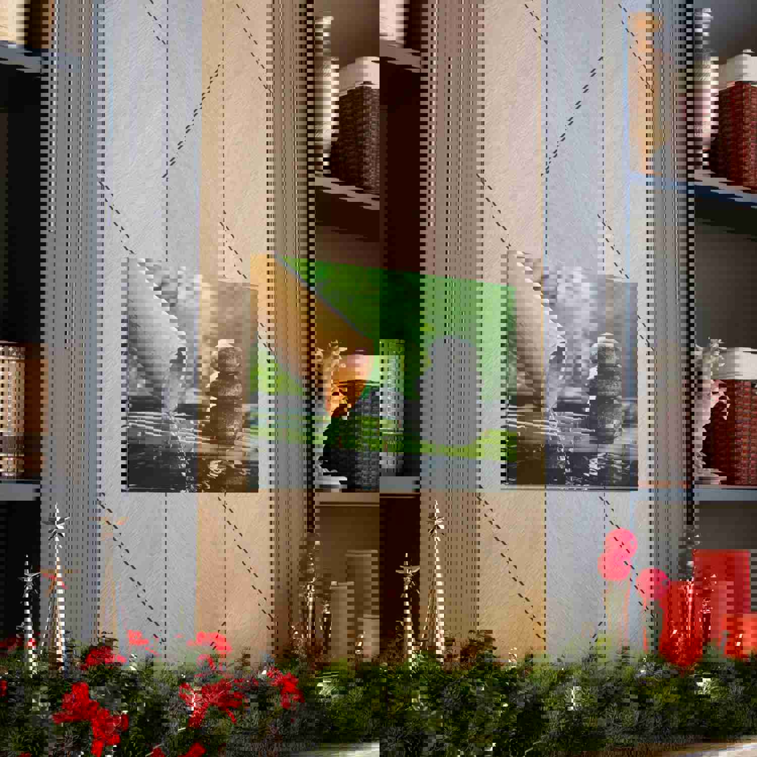 Traditional Bamboo Fountain Forest Floral Nature Photography Canvas Wall Art for Home Decor