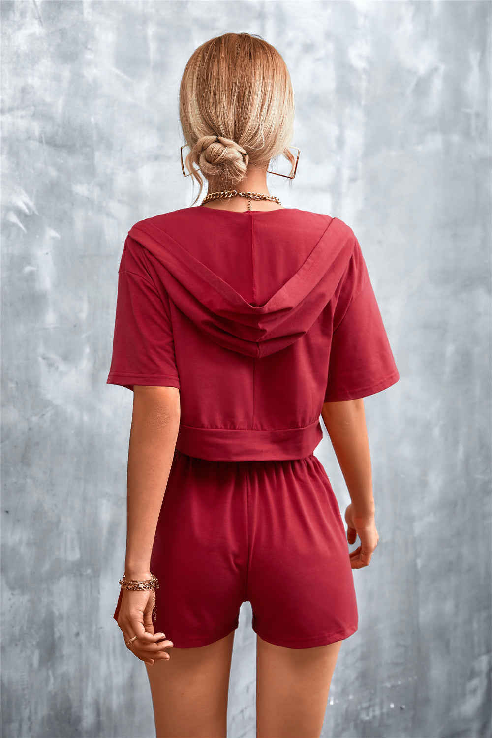 Crop Zip Up Hoodie and Shorts Set - Casual & Chic