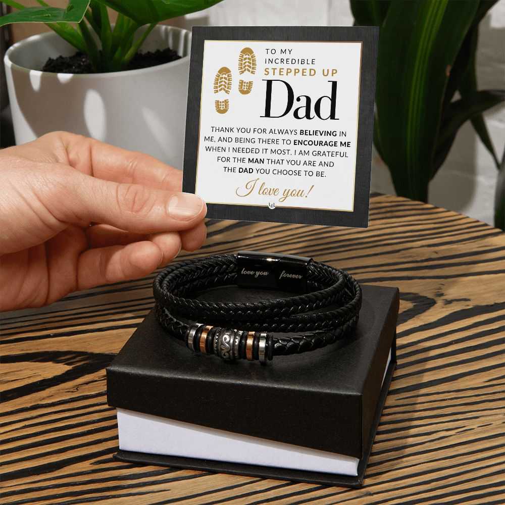 Stepped Up Dad Gift - Mens Leather Bracelet For Dad - Great For Christmas, Fathers Day or His Birthday