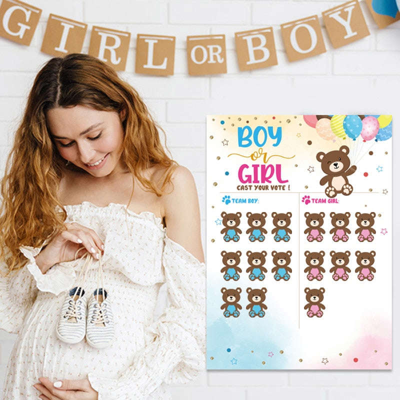 Baby Gender Reveal Party Voting Game Poster Board with Stickers