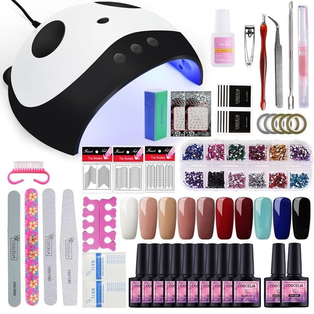 Home Salon Nail Gel Polish Manicure Art Kit with Rhinestone Crystals