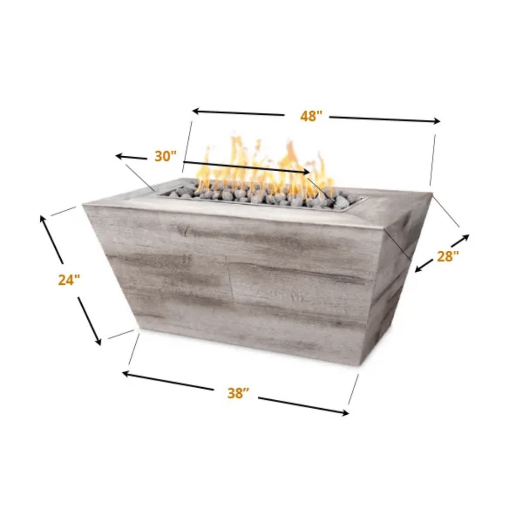 The Outdoor Plus - Plymouth GFRC Wood Grain 24" Tall Concrete Rectangle Gas Fire Pit 72"