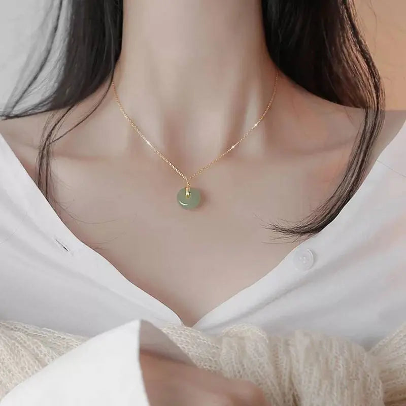 Gold Filled Hetian Jade Pendant Safe Buckle Necklace for Women