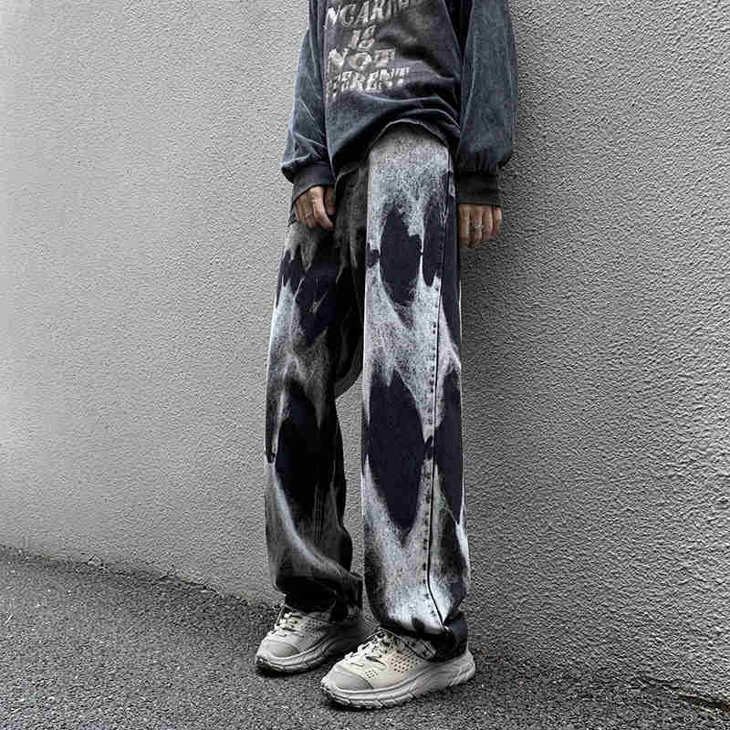 Nukty Tie-dye Jeans Men High Street Straight Denim Pants