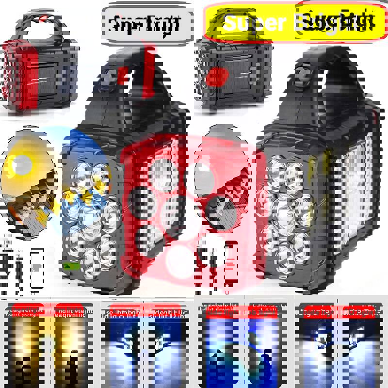 150000 Lumens Dual-Head Solar LED Searchlight with COB Work Light and USB Rechargeable Power Bank