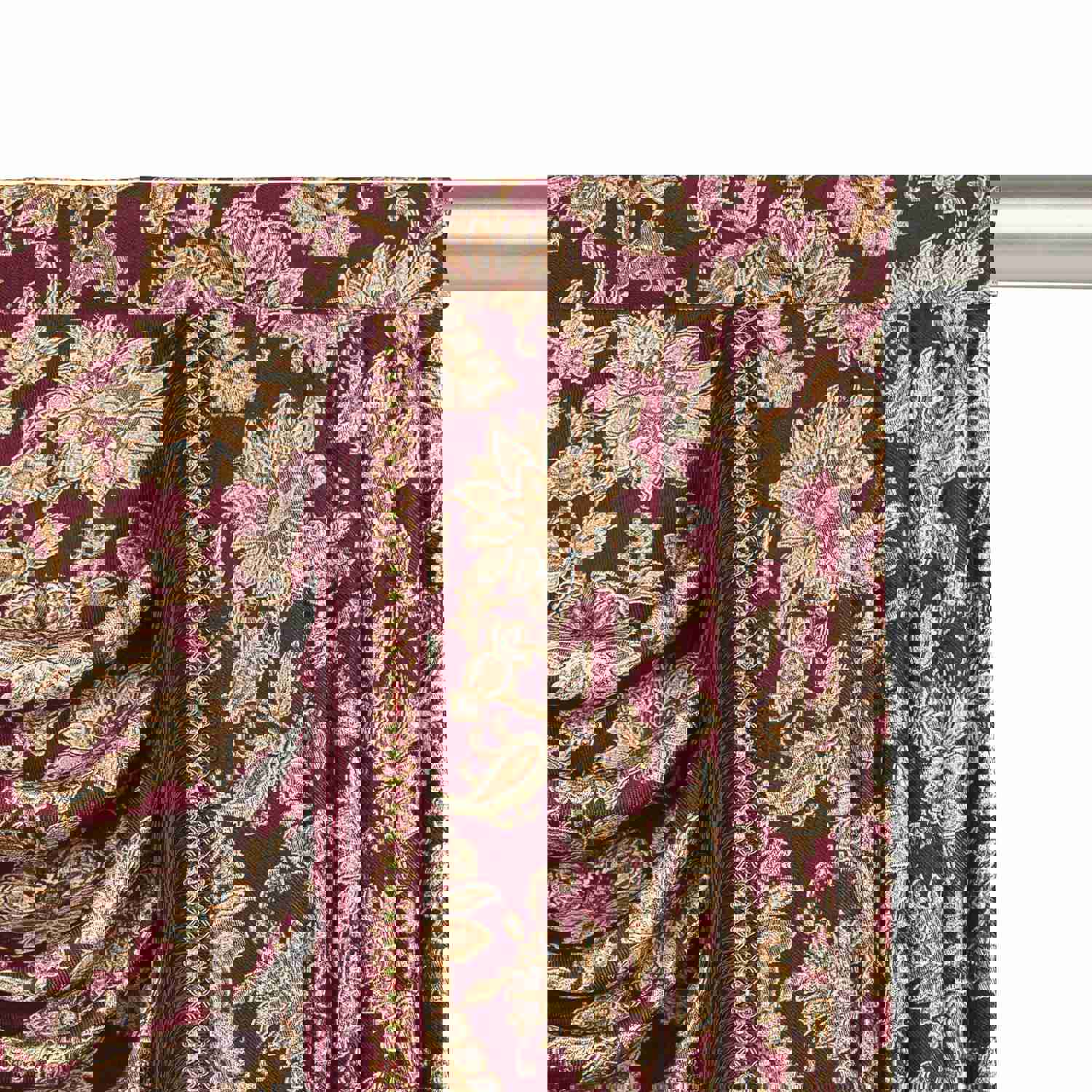 Burgundy Swag Valance with Classical Floral Pattern