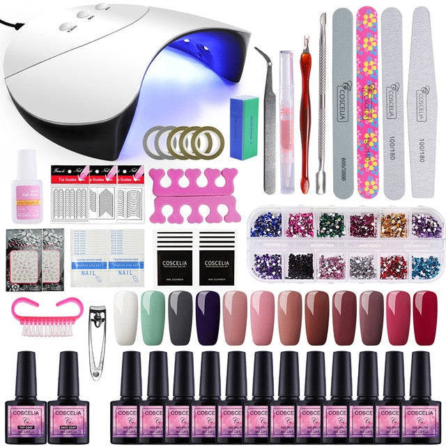 Home Salon Nail Gel Polish Manicure Art Kit with Rhinestone Crystals