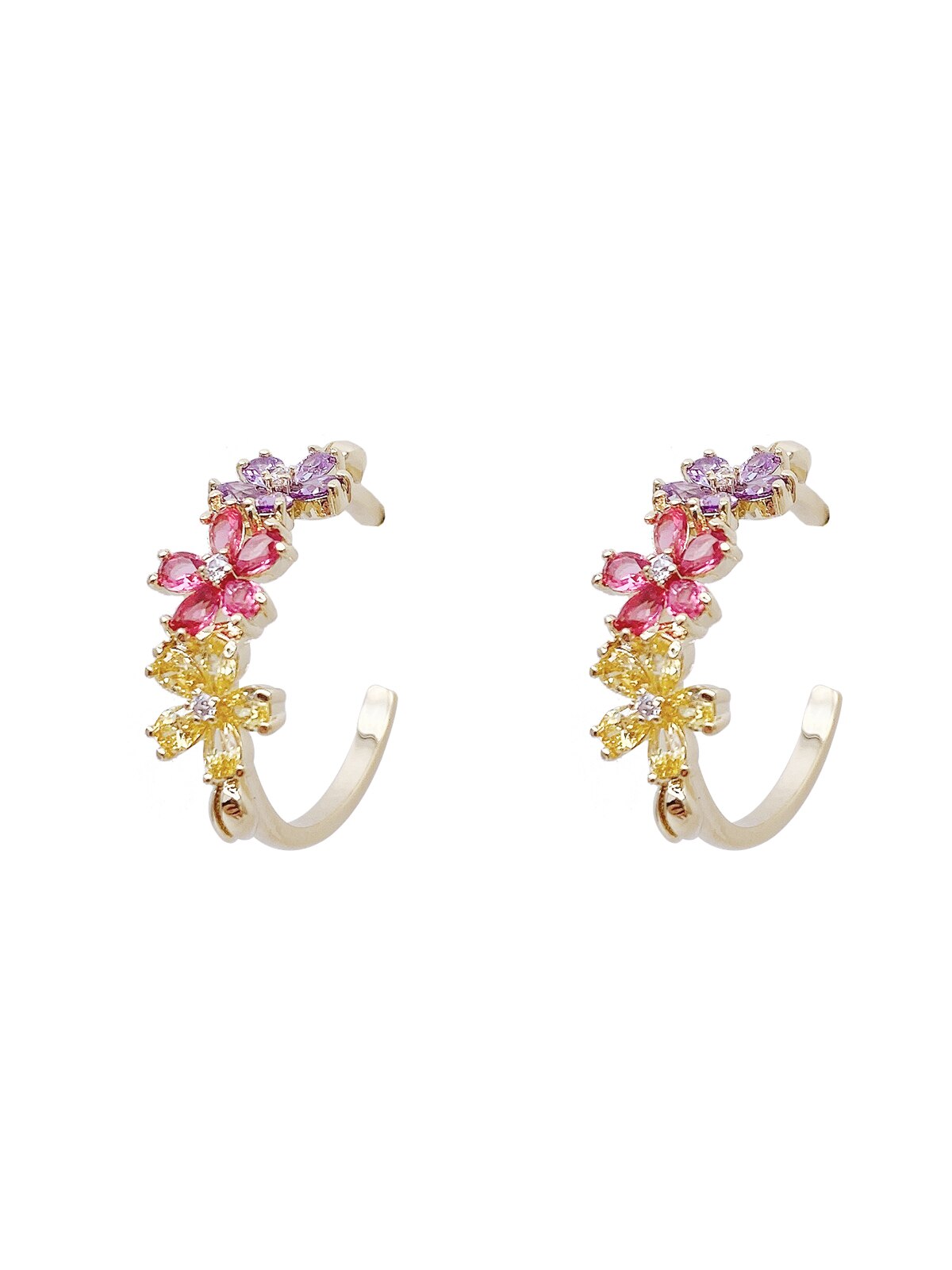 Exquisite Copper Inlaid Color Zircon Flower Semicircle Earrings for Women