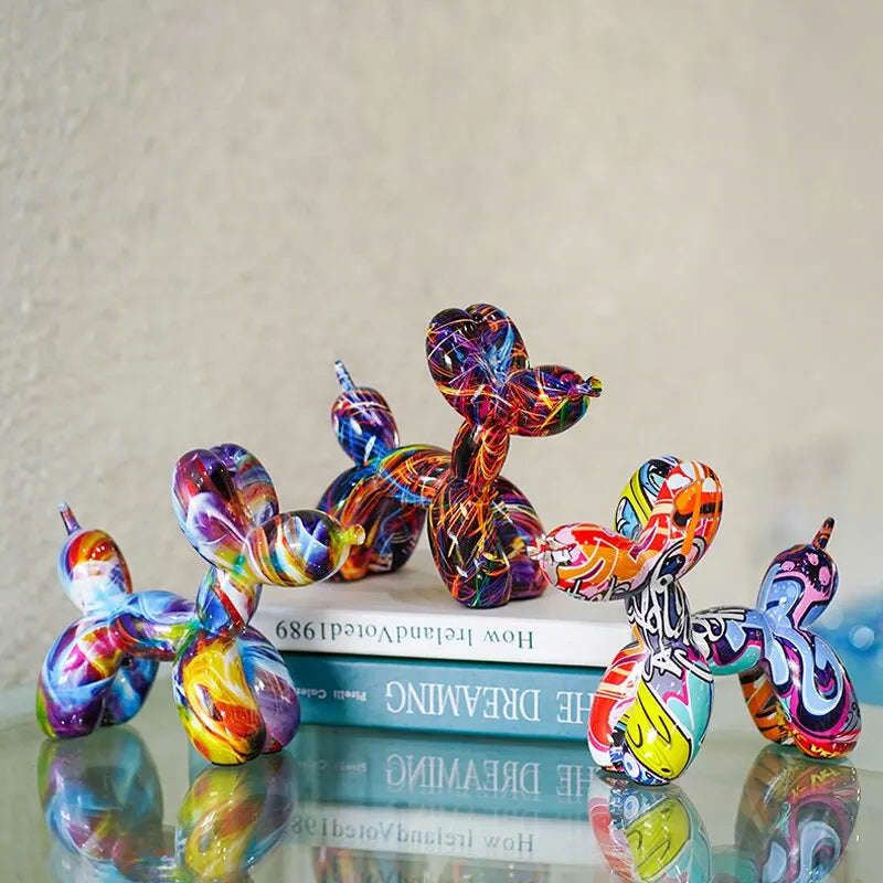 Resin Graffiti Balloon Dog Figurines for Home and Desktop Decoration