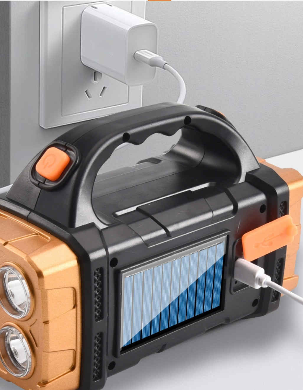 150000 Lumens Dual-Head Solar LED Searchlight with COB Work Light and USB Rechargeable Power Bank