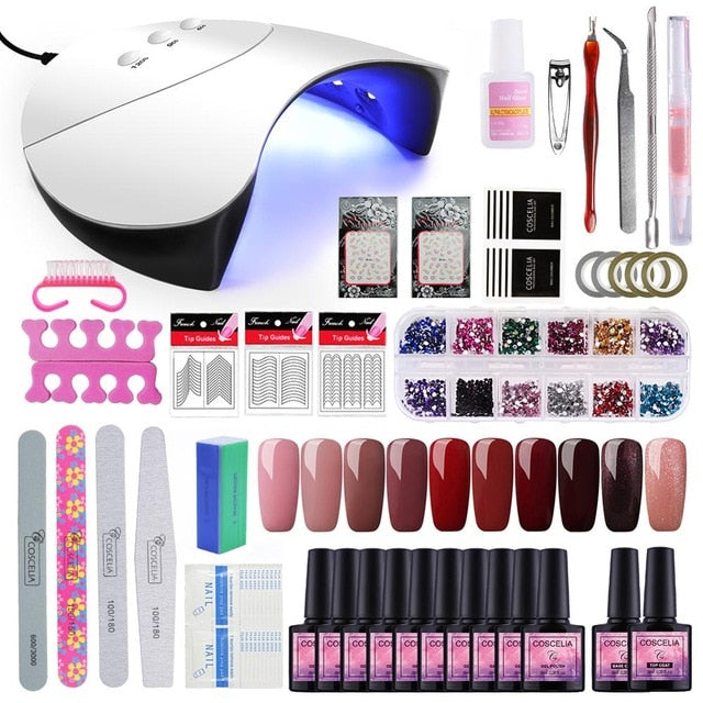 Home Salon Nail Gel Polish Manicure Art Kit with Rhinestone Crystals