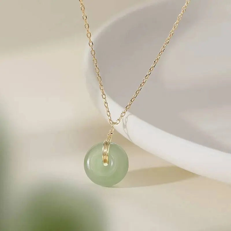 Gold Filled Hetian Jade Pendant Safe Buckle Necklace for Women