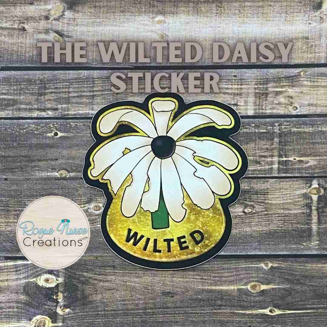 Matte Finish Wilted Daisy Flower Sticker with Black Background