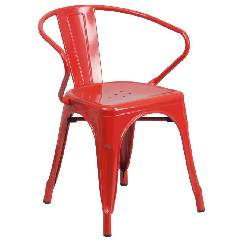 Flash Furniture Napoleon Commercial Grade 24 Round Red Metal Indoor-Outdoor Table Set with 2 Arm Chairs