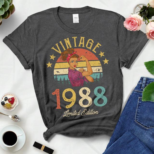 Vintage 1988 Women's T-Shirt - 34th Birthday Gift, Retro Black Cotton Tee for Mom, Wife, or Girlfriend