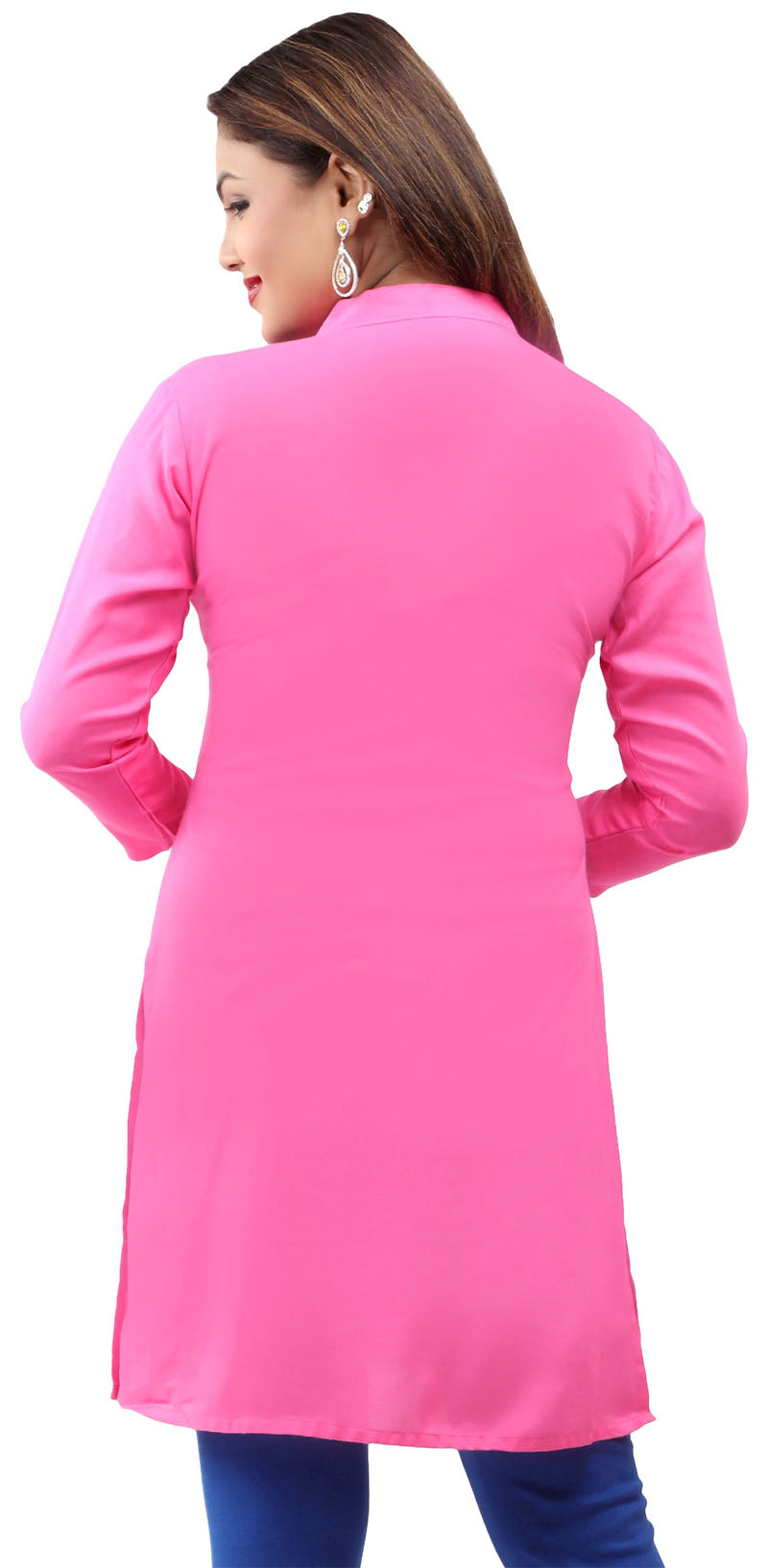 Short Kurti Womens Blouse Embroidered Indian Clothing (Pink)
