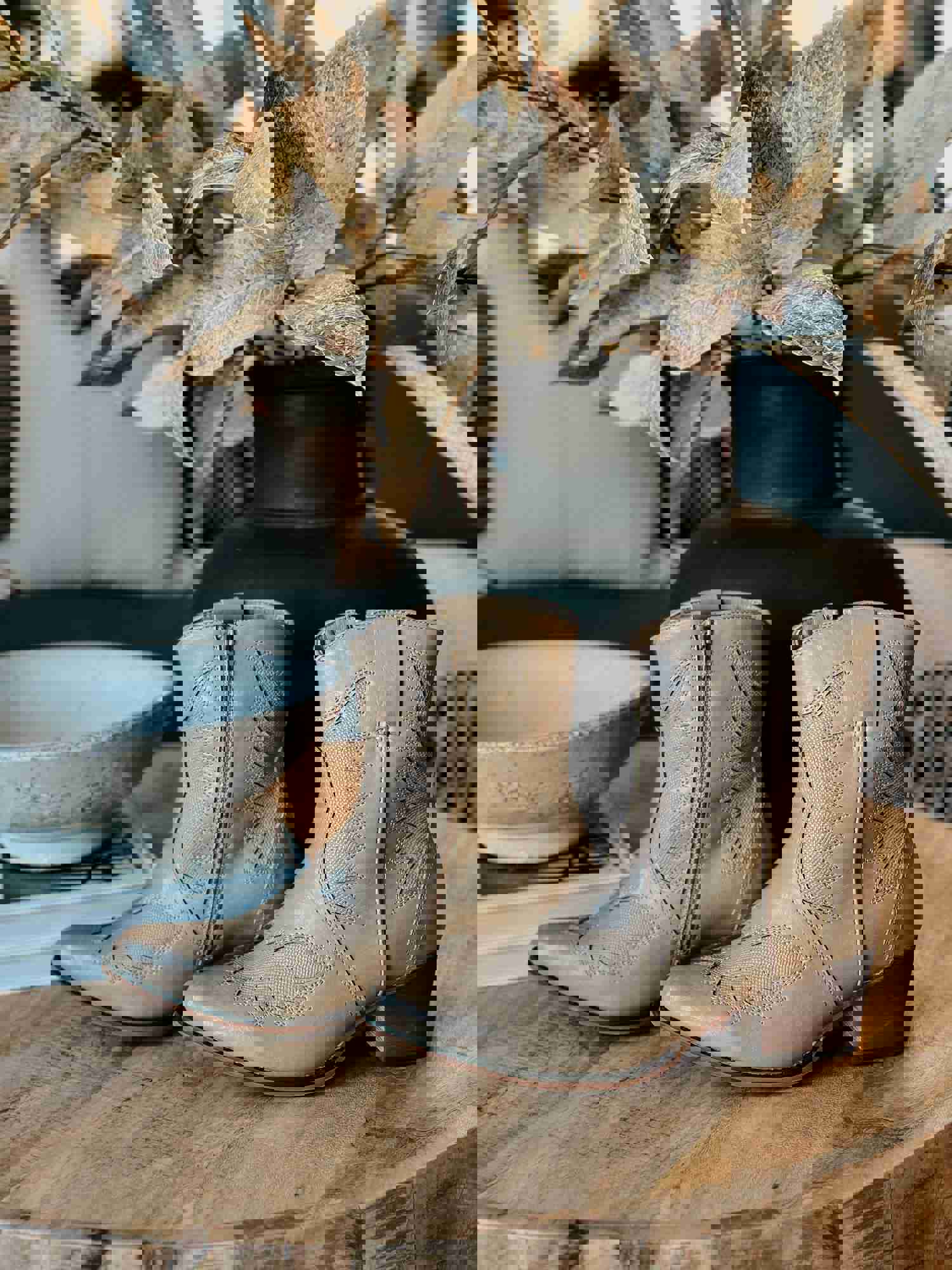 Western Gilly Boots - Taupe Side Zipper Boots