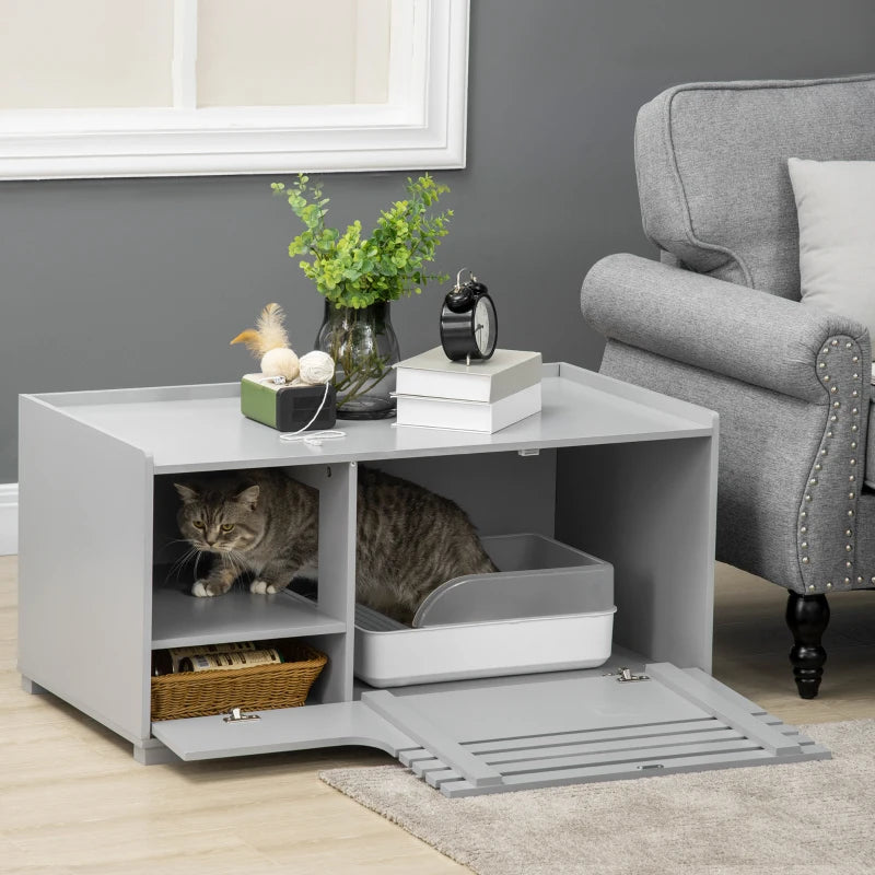 PawHut Adjustable Cat Litter Box Enclosure with Magnetic Doors - Multi-Functional Side Table for Indoor Use