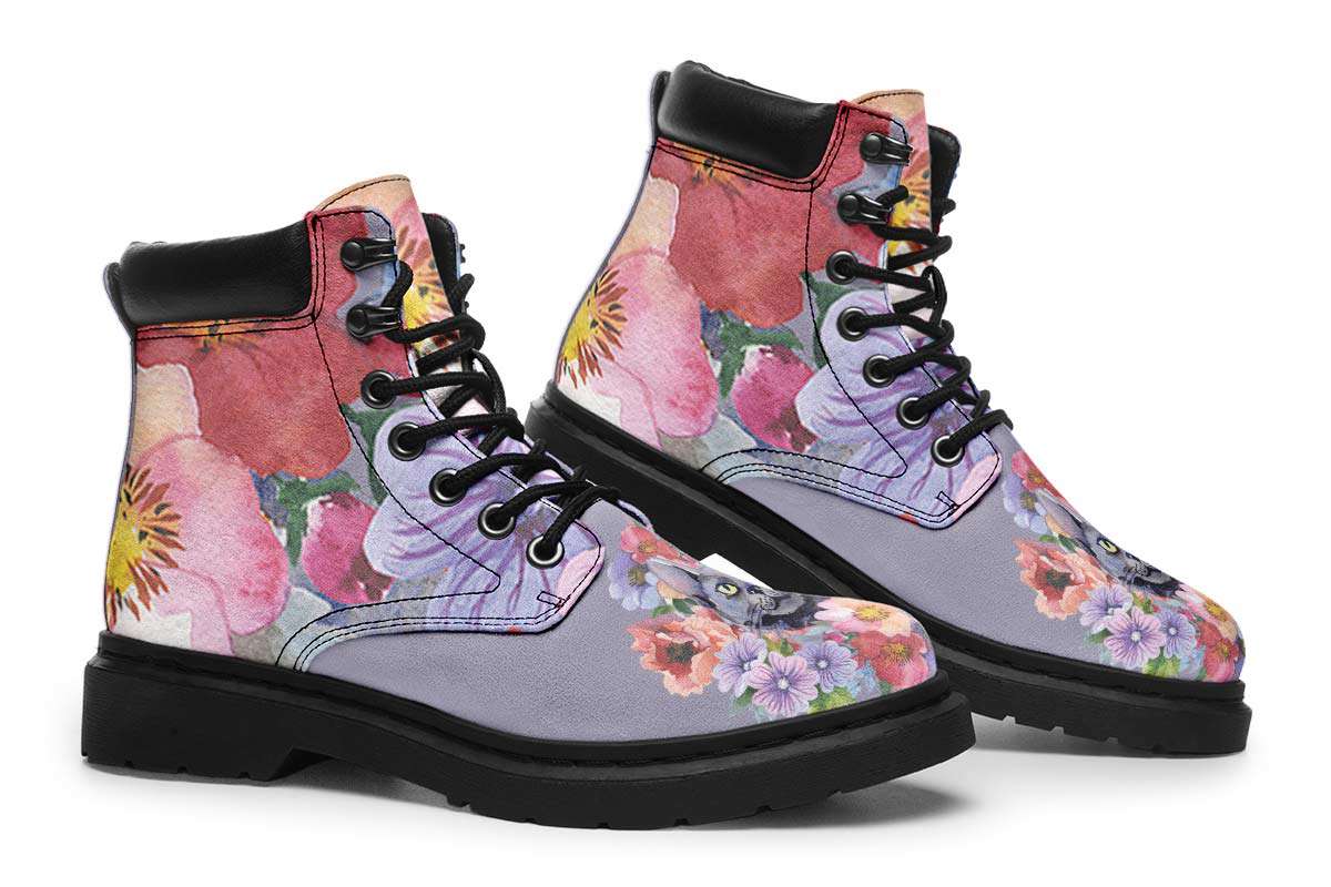Floral Cat Classic Vibe Boots - Custom Printed Vegan Boots