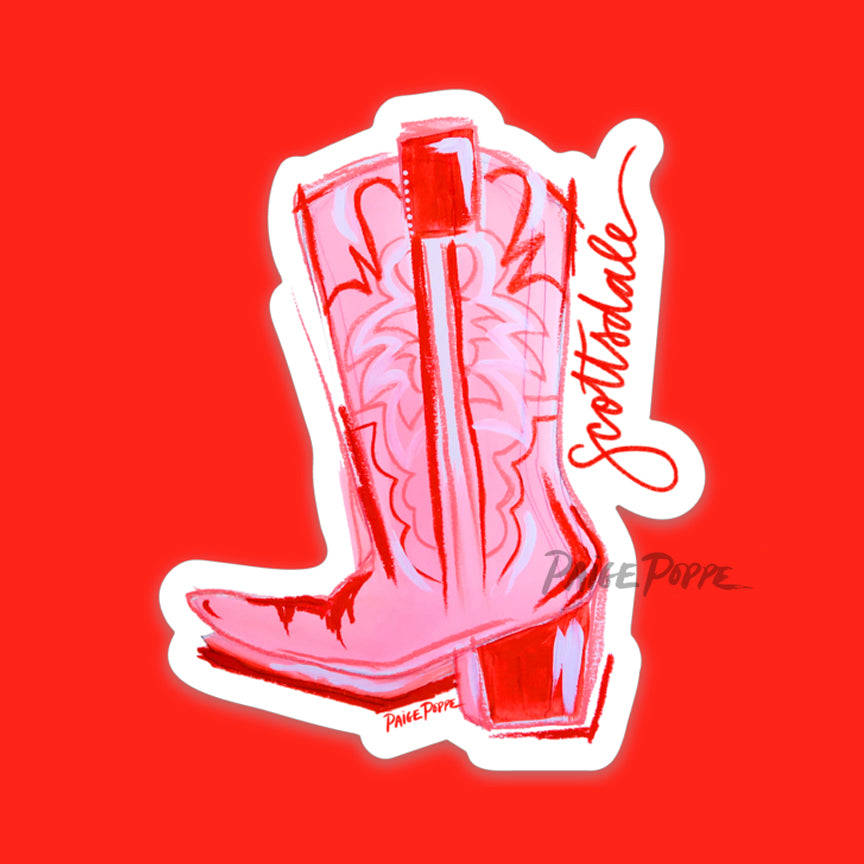 Scottsdale Cowgirl Boot Sticker - Hand Painted Watercolor Vinyl Decal