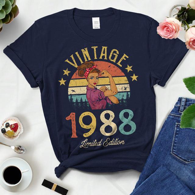 Vintage 1988 Women's T-Shirt - 34th Birthday Gift, Retro Black Cotton Tee for Mom, Wife, or Girlfriend