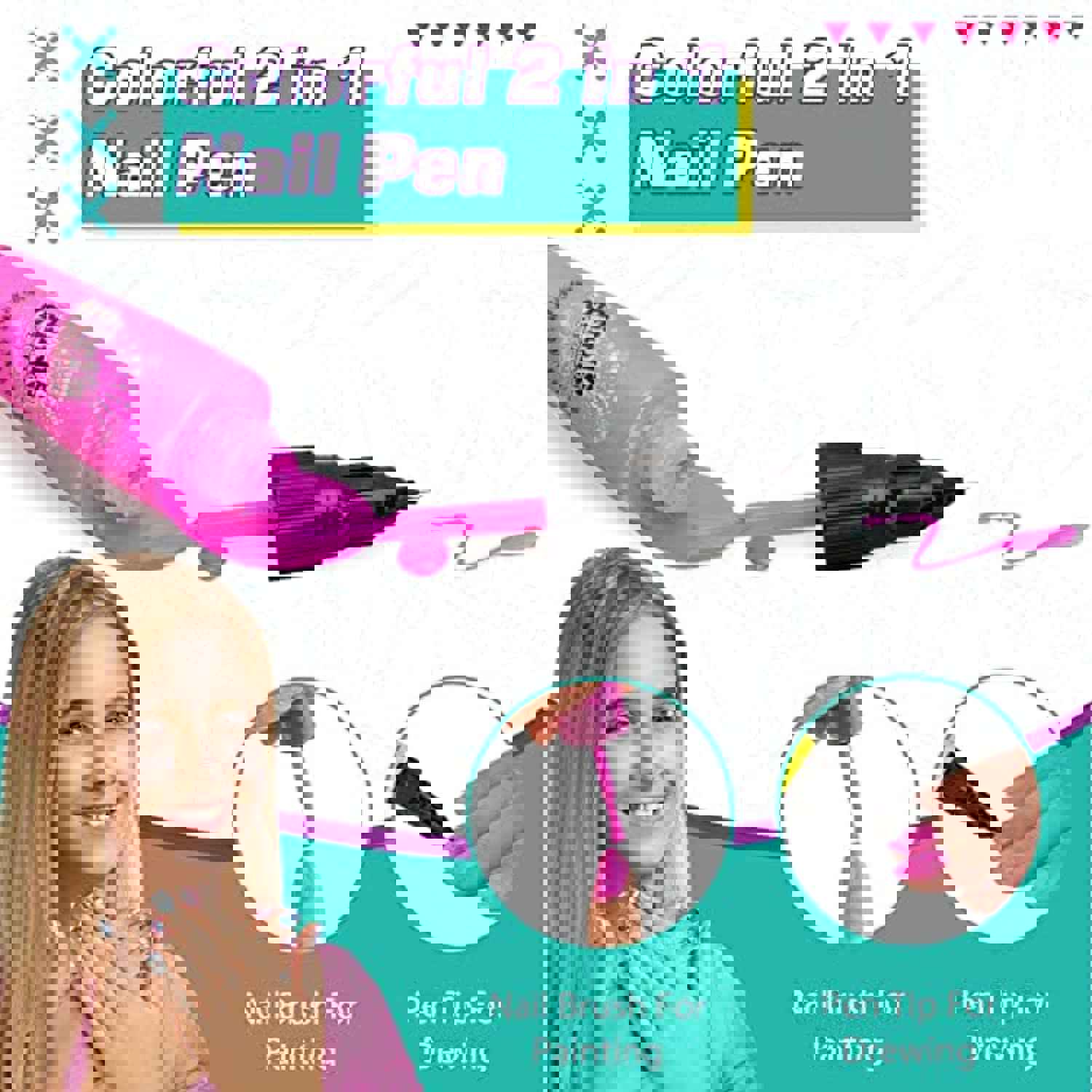 Amagoing Nail Art Kit for Girls, Kids Nail Polish Play Set with Nail Dryer, 2 in 1 Nail Pens, Sticky Cartoon Fake Nail, DIY Sticker, Glitter Powder, Nail Studio Decoration Birthday Gift for Kids Age 6-12