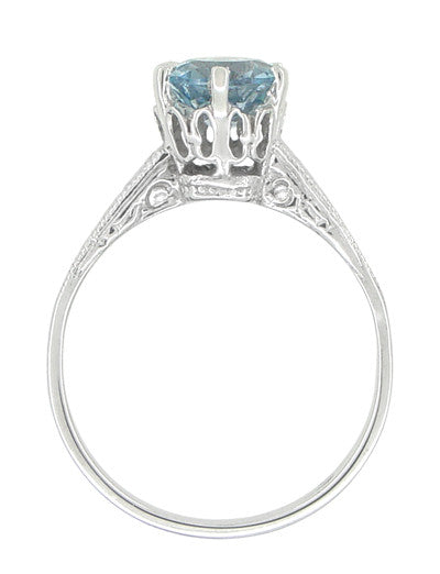 Art Deco Filigree Crown 1 Carat Aquamarine Engagement Ring in Platinum