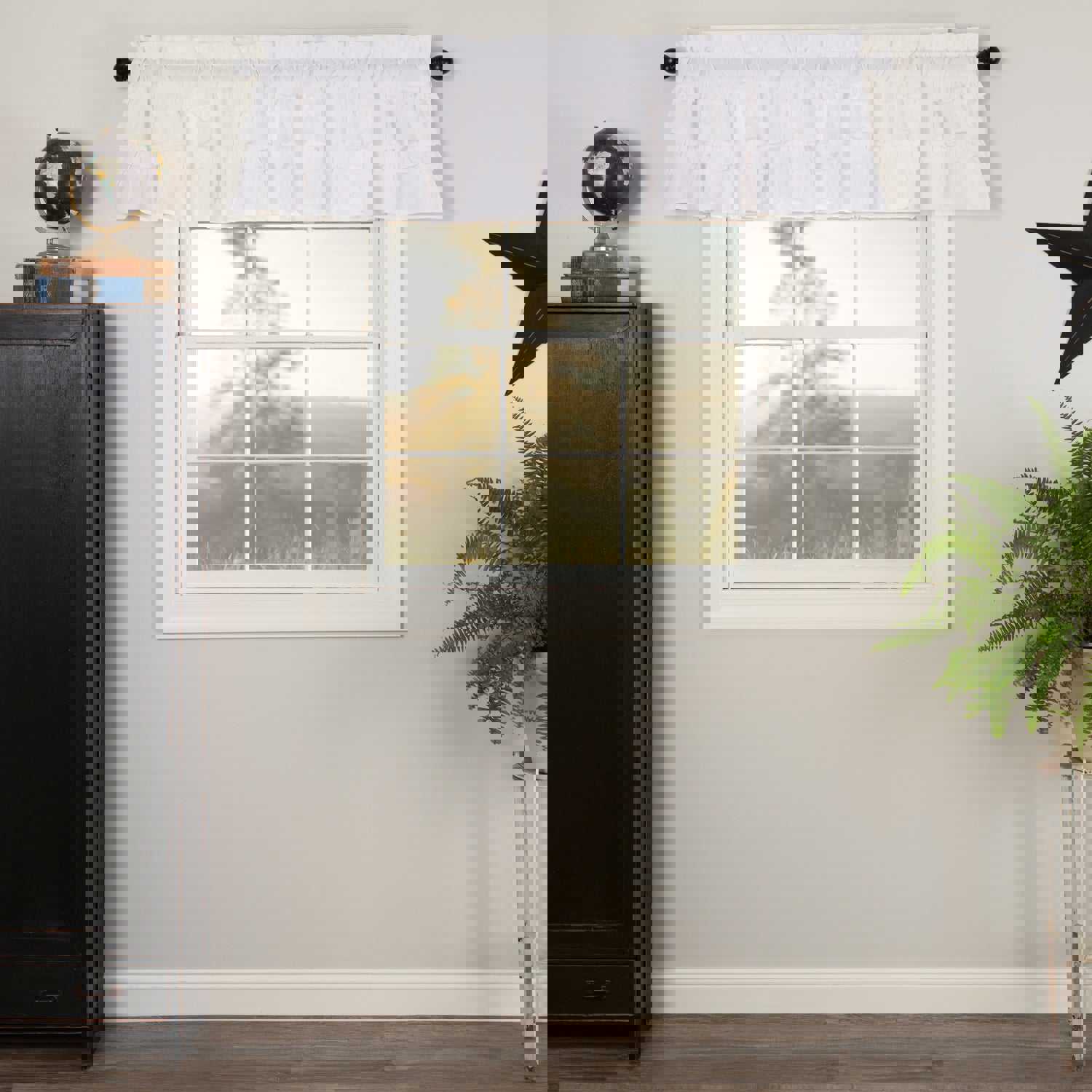 Muslin Ruffled Bleached White Valance 16x72 - Modern Farmhouse Window Decor