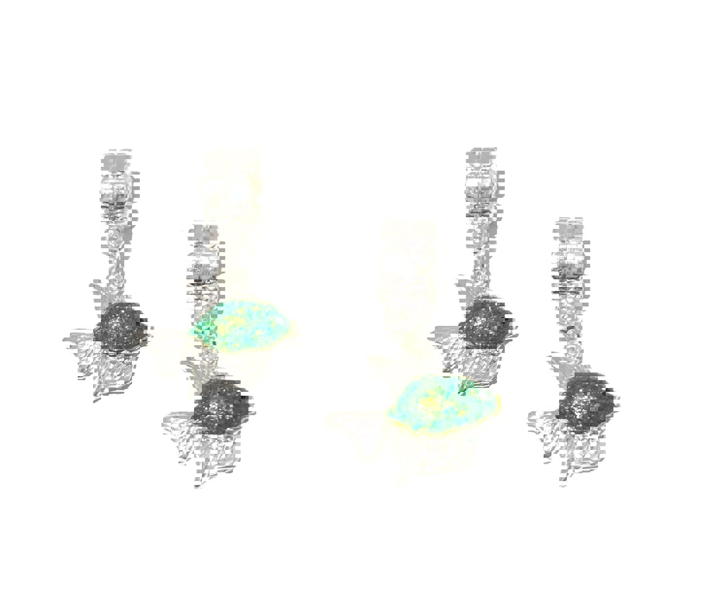 Silver Plated Glitter Green Fish European Charm Pendant for Jewelry Making