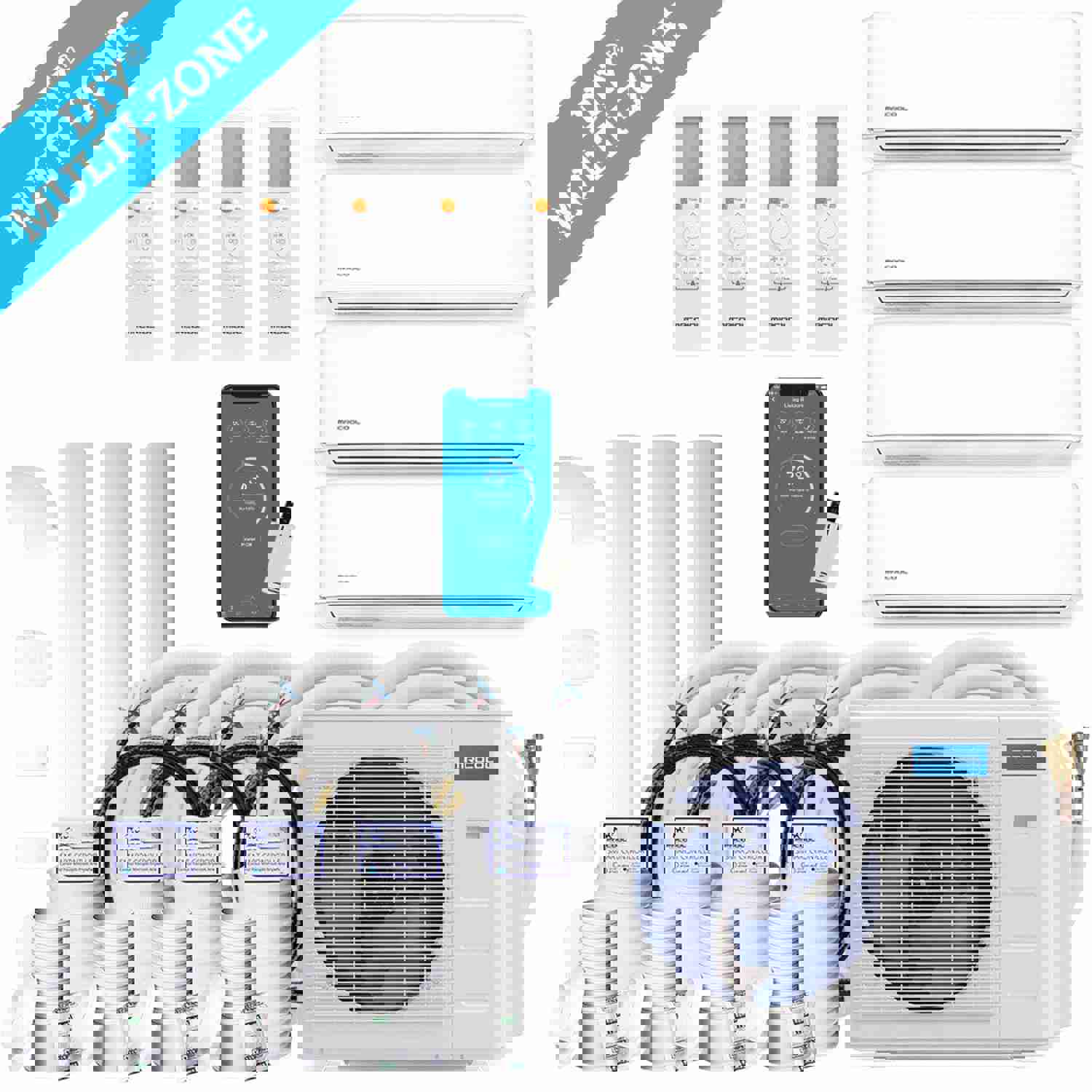 MRCOOL DIY 4th Gen 36K BTU 4-Zone Condenser with 9K+9K+9K+9K Handlers and 4 x 25ft Linesets Bundle