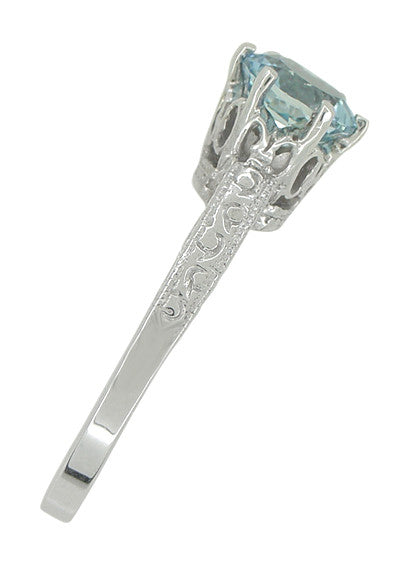 Art Deco Filigree Crown 1 Carat Aquamarine Engagement Ring in Platinum