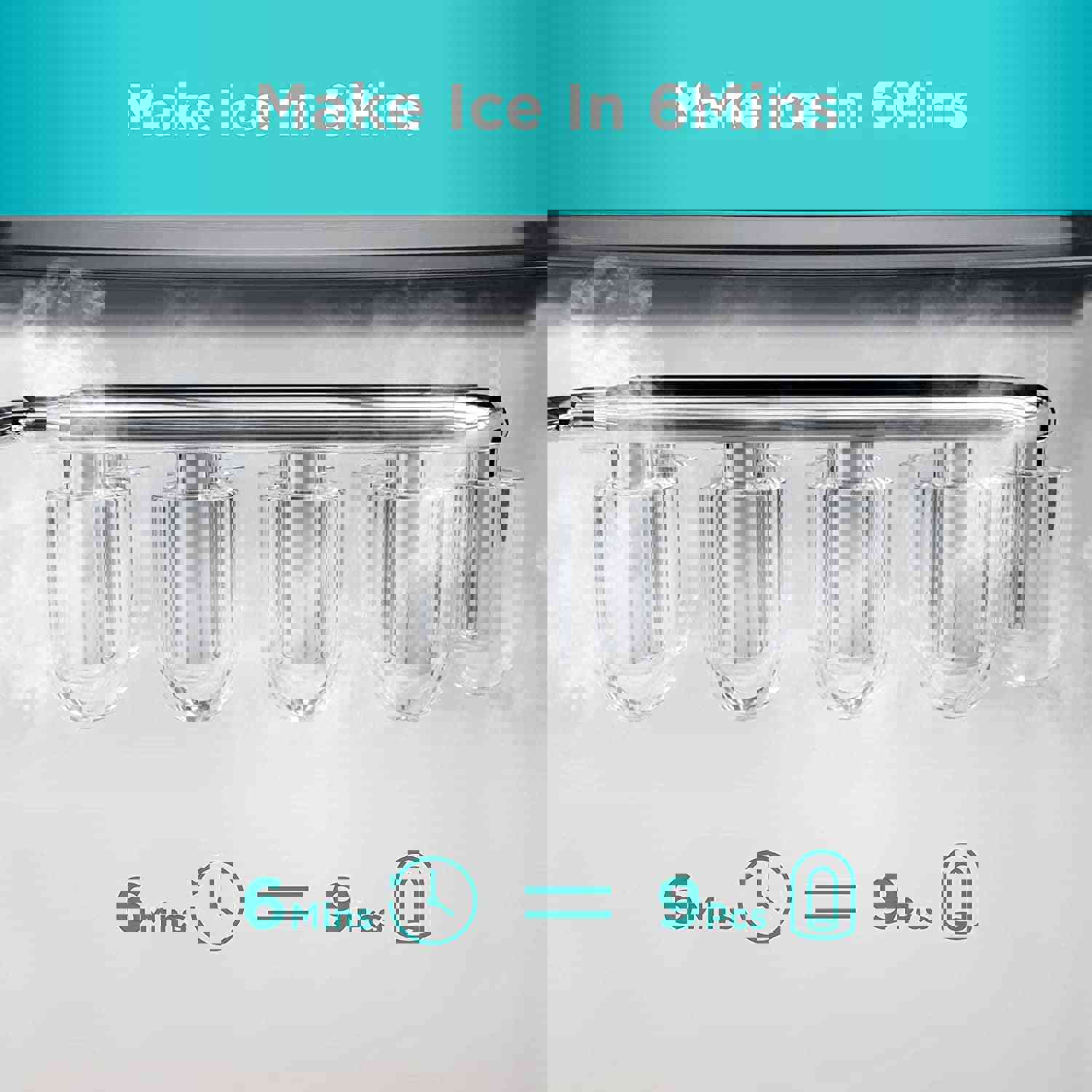 Ice Makers Countertop, 9 Cubes Ready in 6 Mins, 26Lbs in 24Hrs, Self-Cleaning Ice Machine with Ice Scoop and Basket, 2 Sizes of Bullet Ice for Home Kitchen Office Bar Party, Green