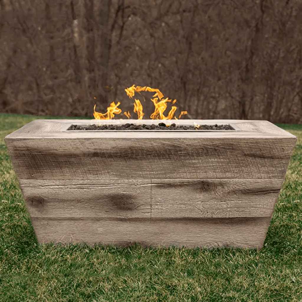 The Outdoor Plus - Plymouth GFRC Wood Grain 24" Tall Concrete Rectangle Gas Fire Pit 72"