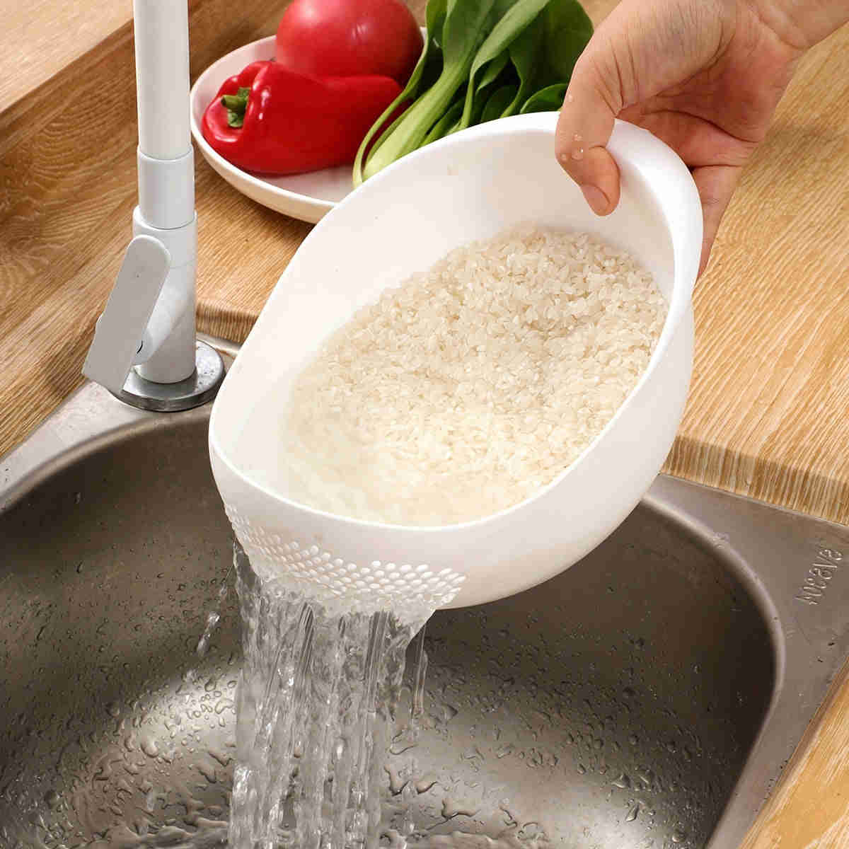 1pc Plastic Rice Washing Drain Basket, Multifunctional Kitchen Colander