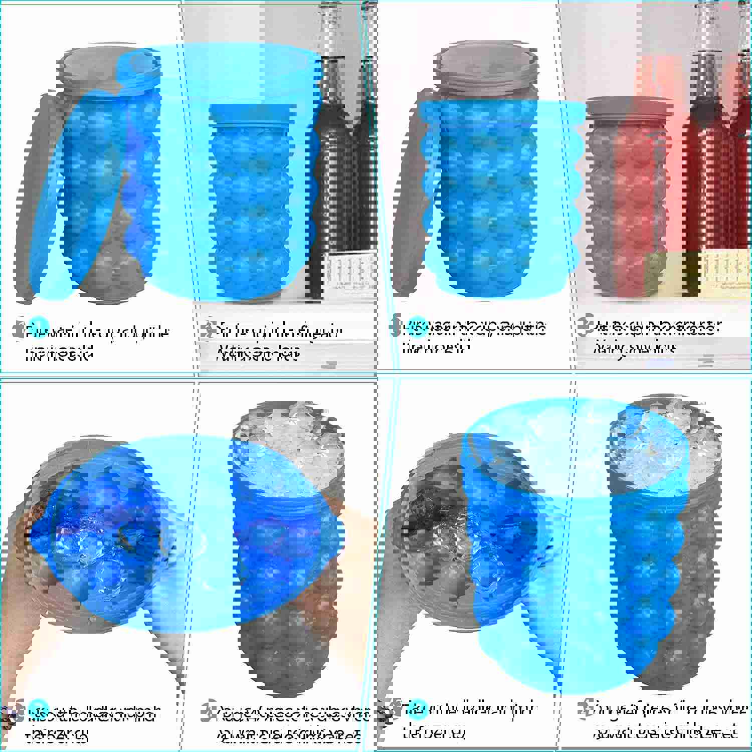 GDREAMT 2-in-1 Silicone Ice Cube Mold & Ice Bucket for Whiskey, Cocktails, and Beverages