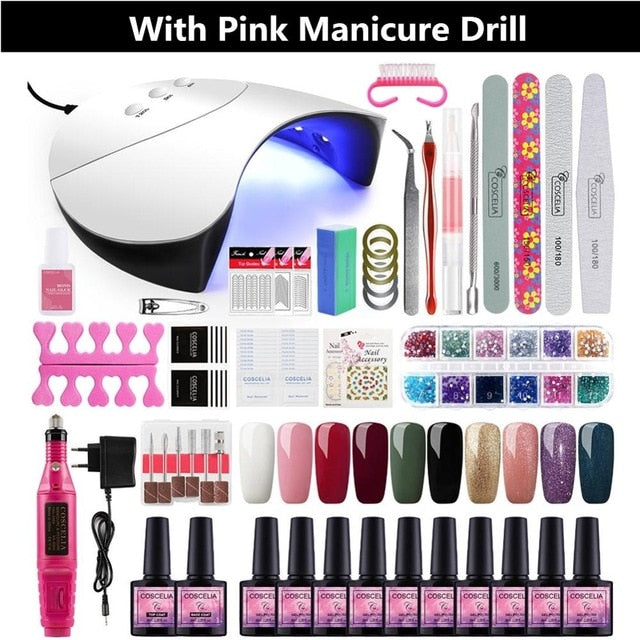 Home Salon Nail Gel Polish Manicure Art Kit with Rhinestone Crystals