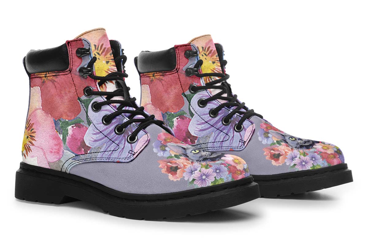 Floral Cat Classic Vibe Boots - Custom Printed Vegan Boots