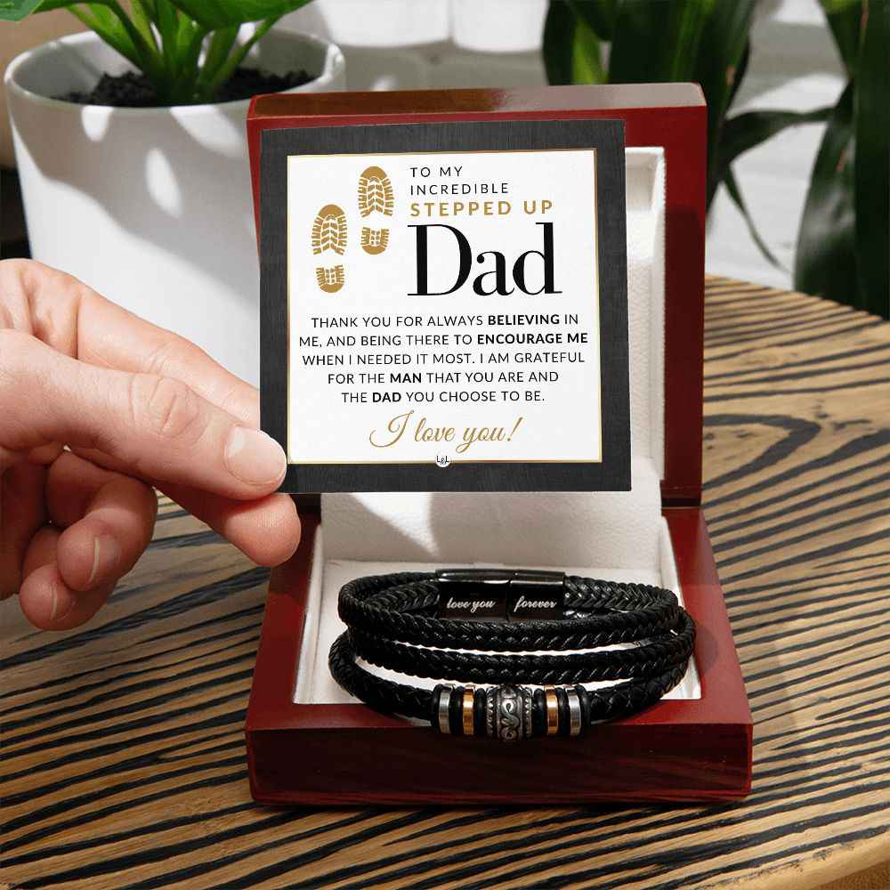 Stepped Up Dad Gift - Mens Leather Bracelet For Dad - Great For Christmas, Fathers Day or His Birthday