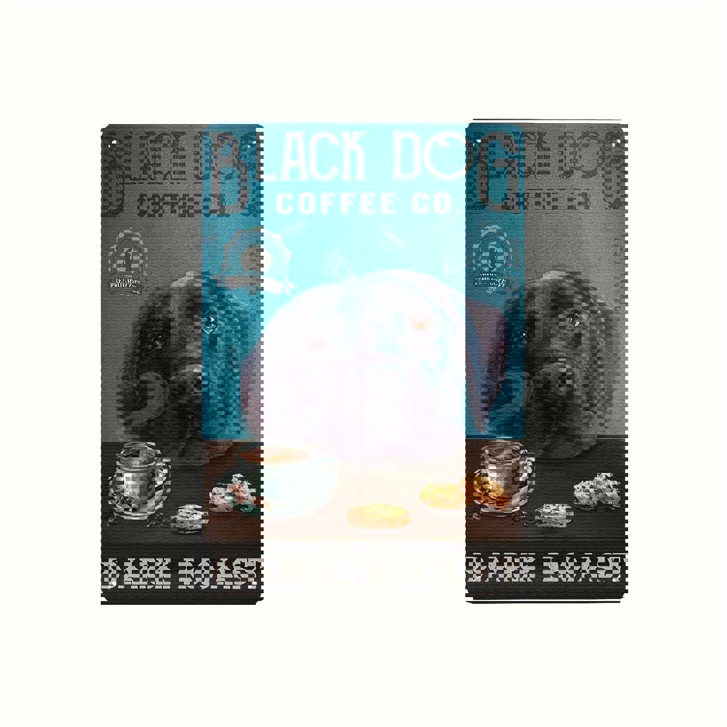 Vintage Black Dog Coffee Dark Roast Metal Tin Sign - Retro Aluminum Decor for Kitchen, Home, Office, Bar, Cafe (8x12 Inches)