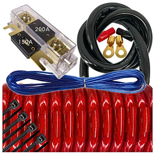 Audiotek 6000W 0 Gauge Car Audio Amplifier Installation Kit with 17ft Power Cable & Fuses