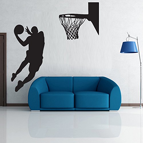 DNVEN 22x43 Inches Vinyl Basketball Players Slam Dunk Wall Decals Stickers for Kids Teens Rooms