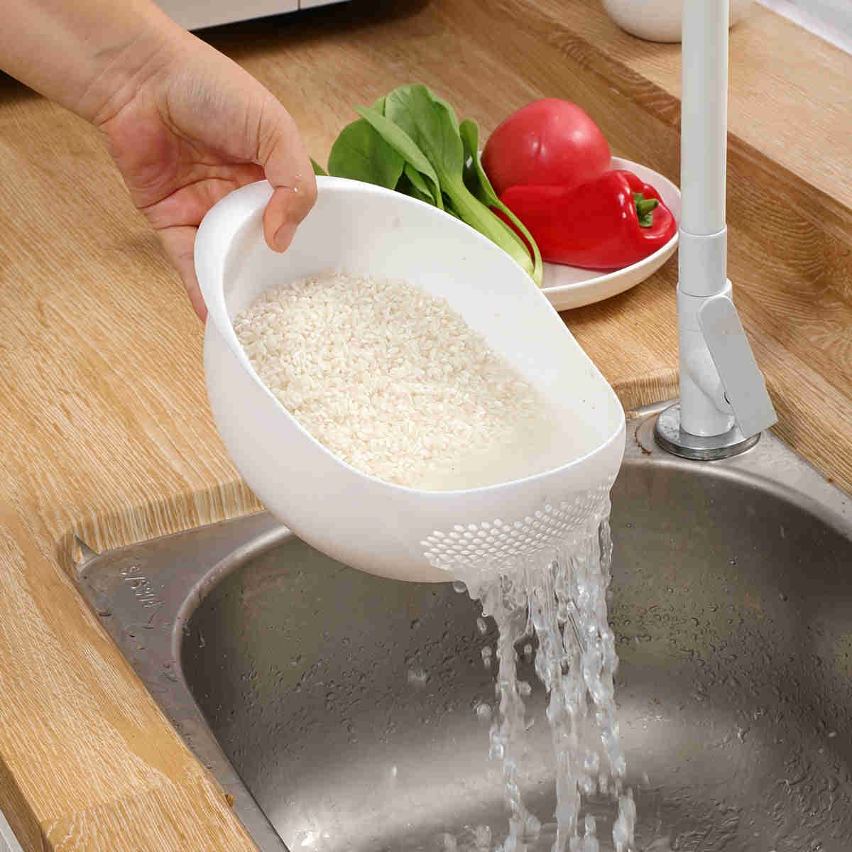 1pc Plastic Rice Washing Drain Basket, Multifunctional Kitchen Colander