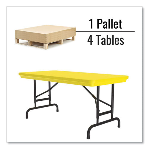 Correll Adjustable Folding Table - 48x24x22 to 32 Inches, Yellow Top with Black Legs