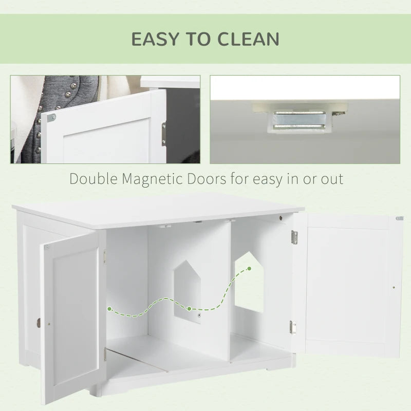 PawHut Adjustable Cat Litter Box Enclosure with Magnetic Doors - Multi-Functional Side Table for Indoor Use