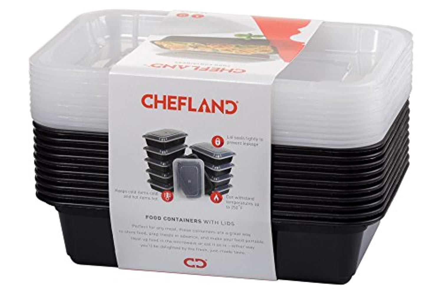ChefLand 10-Pack Microwavable Plastic Food Container with Lid - Bento Box for Meal Prep & Storage