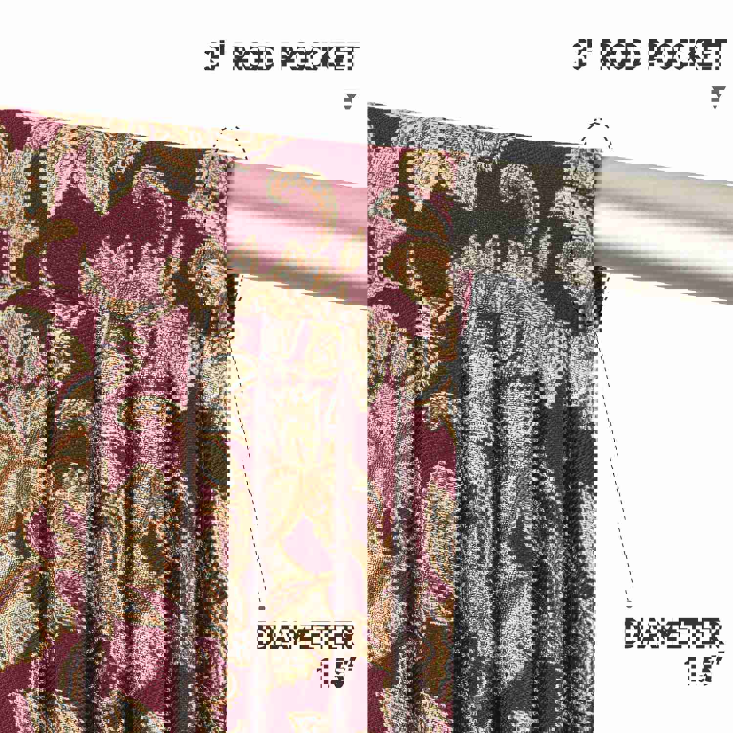 Burgundy Swag Valance with Classical Floral Pattern